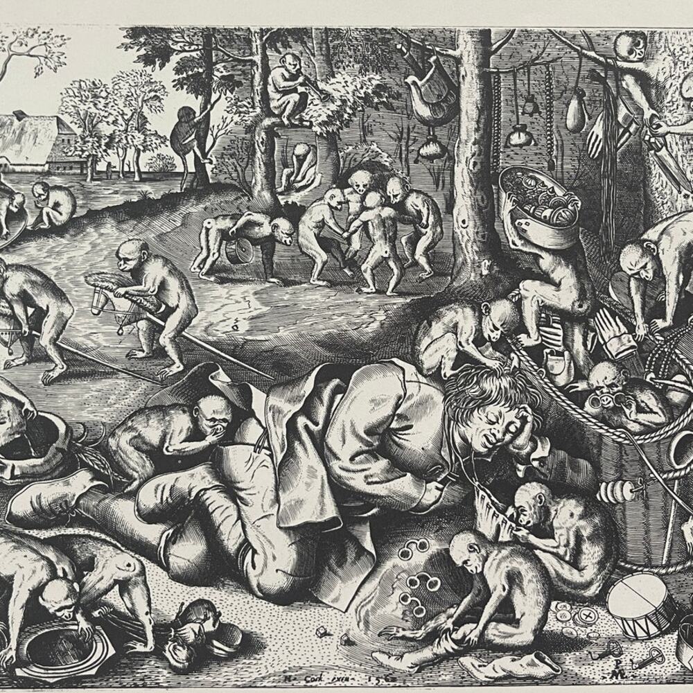 Bruegel, The Pedlar Robbed by Monkeys, Engraving, Print, Bookplate~ 241229-WH 70